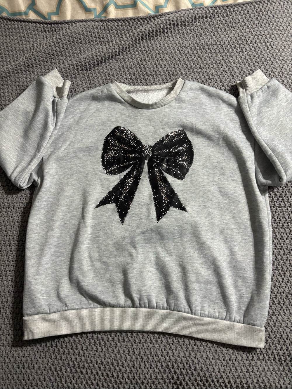 Grey Sweatshirt with Black Sequin Bow